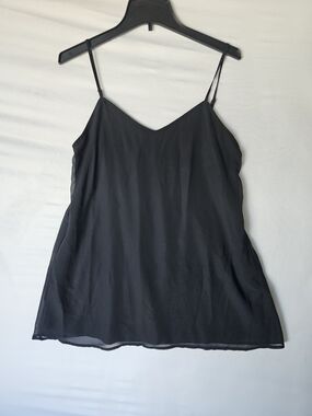 Black Slip Mini Dress - Minimalist Spaghetti Strap - Size L